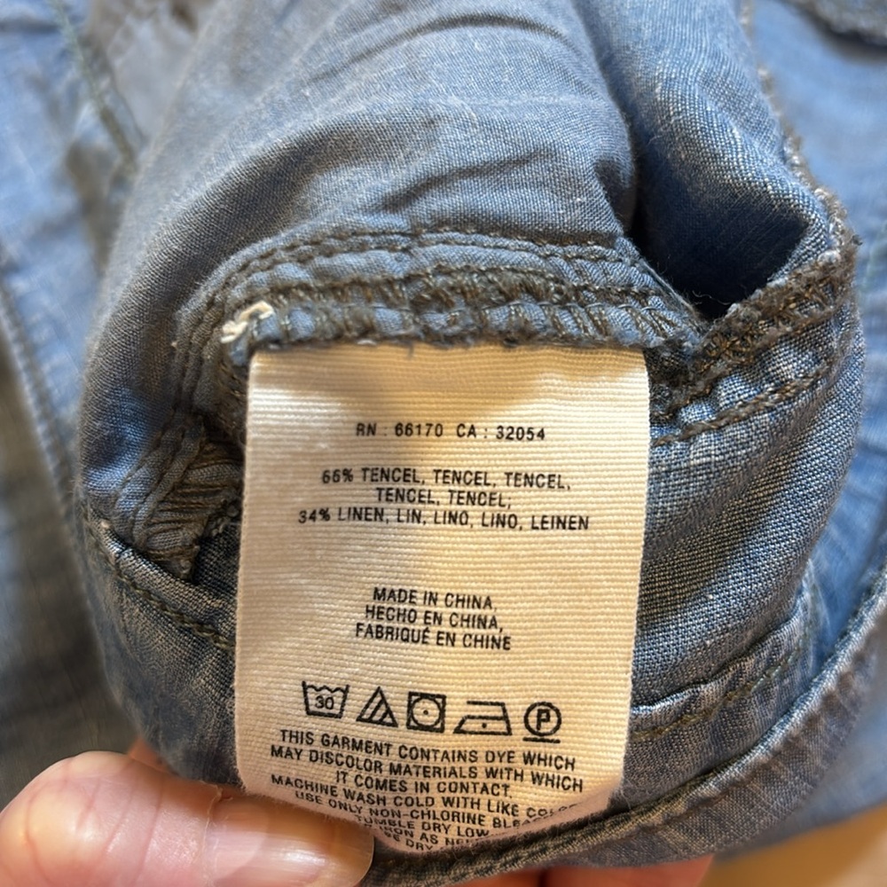 Anthropologie Pilcro Blue Chambray Tencel Linen Wide Leg Pant 30" Mid Rise - Picture 10 of 12